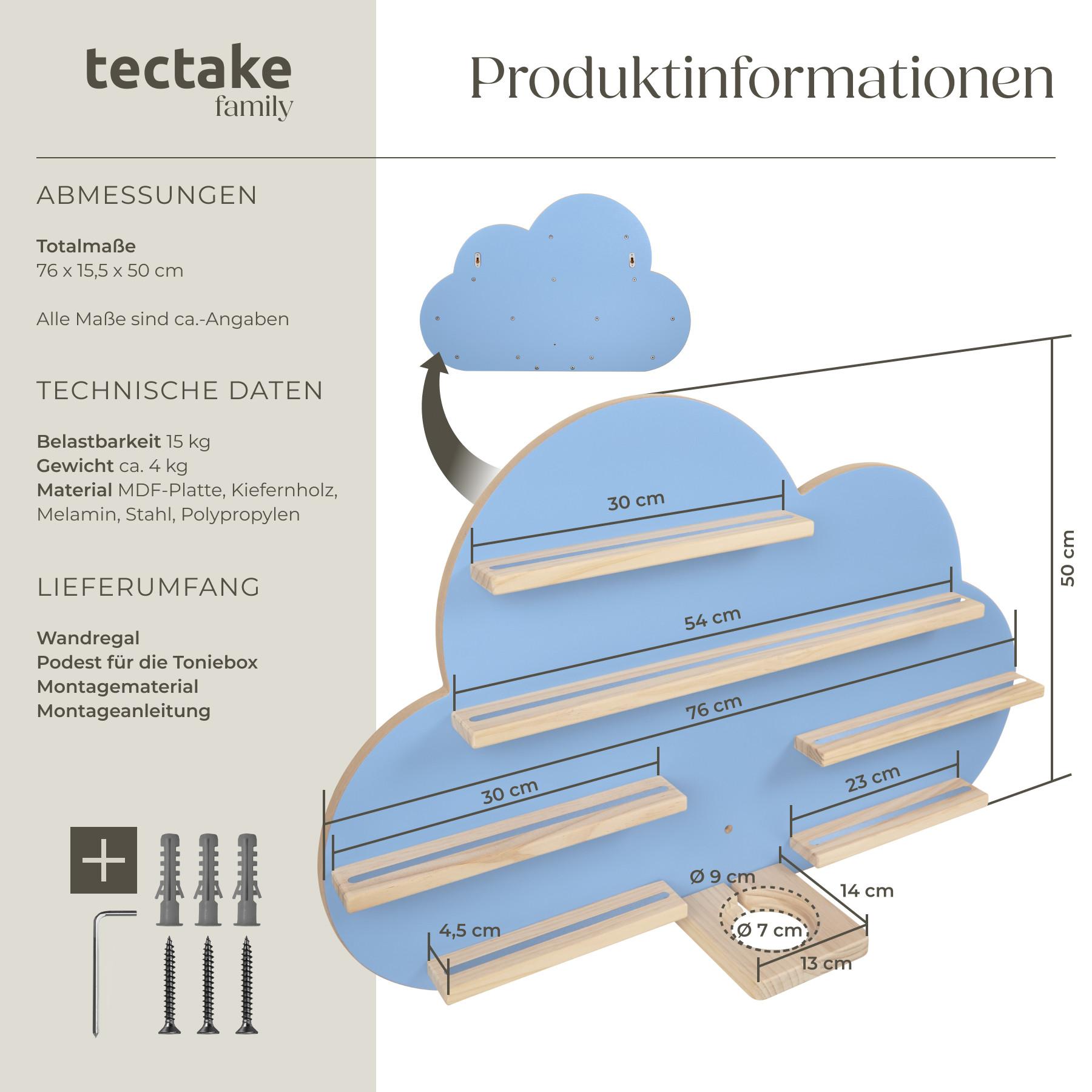 Tectake Étagère murale MyLittleStory Cloud peut contenir jusqu'à 28 Tonies  