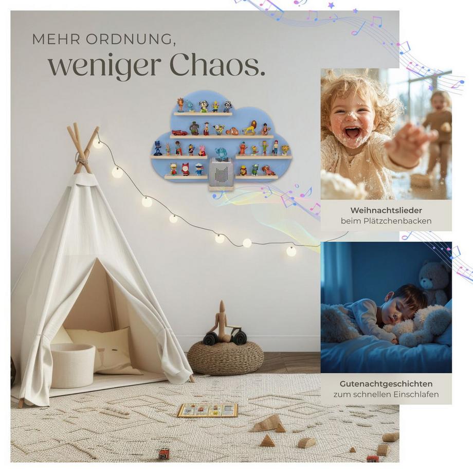 Tectake Wandregal MyLittleStory Cloud für bis zu 28 Tonies in Wolkenoptik, mit Magnetstreifen  
