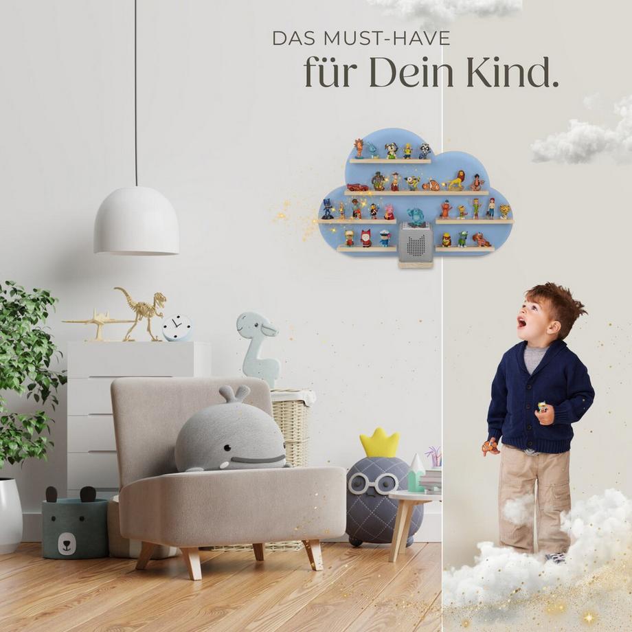 Tectake Wandregal MyLittleStory Cloud für bis zu 28 Tonies in Wolkenoptik, mit Magnetstreifen  