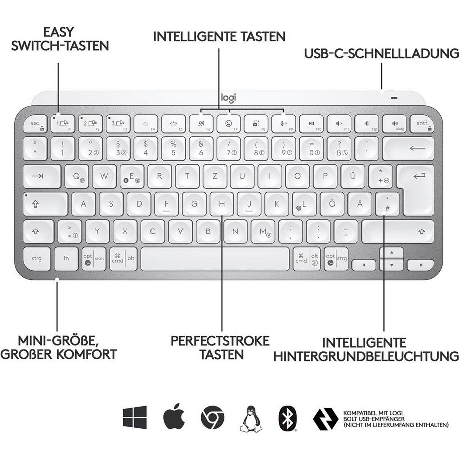 Logitech  MX Keys Mini For Mac Minimalist Wireless Illuminated Keyboard - PALE GREY - DEU - CENTRAL 