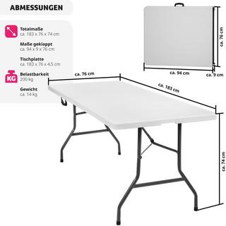 Tectake  Table pliante 183 x 76 x 74 cm 