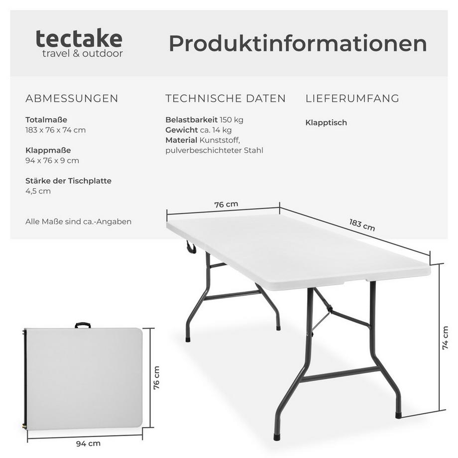 Tectake  Tavolo da campeggio  pieghevole 