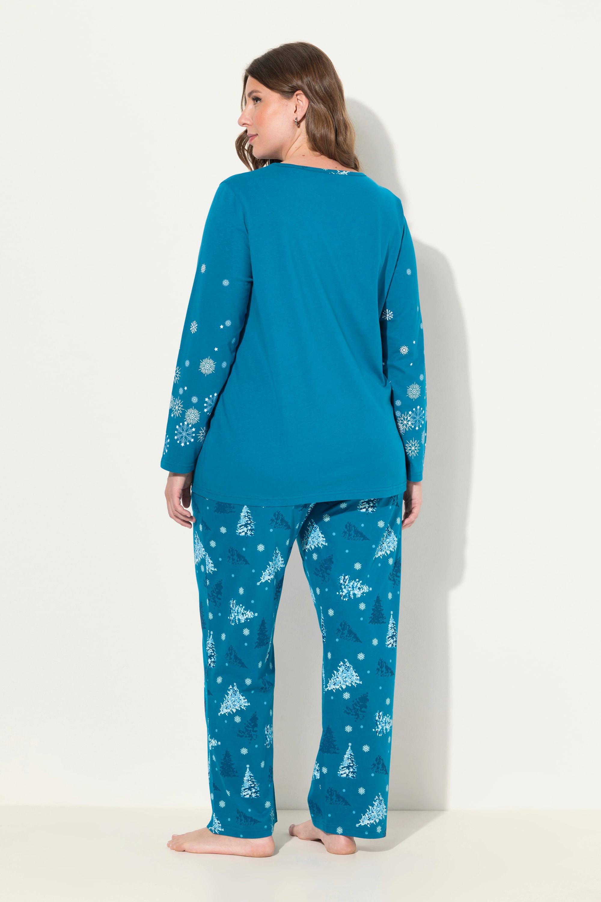 Ulla Popken  Pyjama flocons de neige, col rond et manches longues, poches 