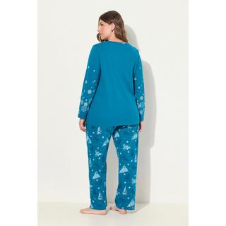 Ulla Popken  Pyjama flocons de neige, col rond et manches longues, poches 