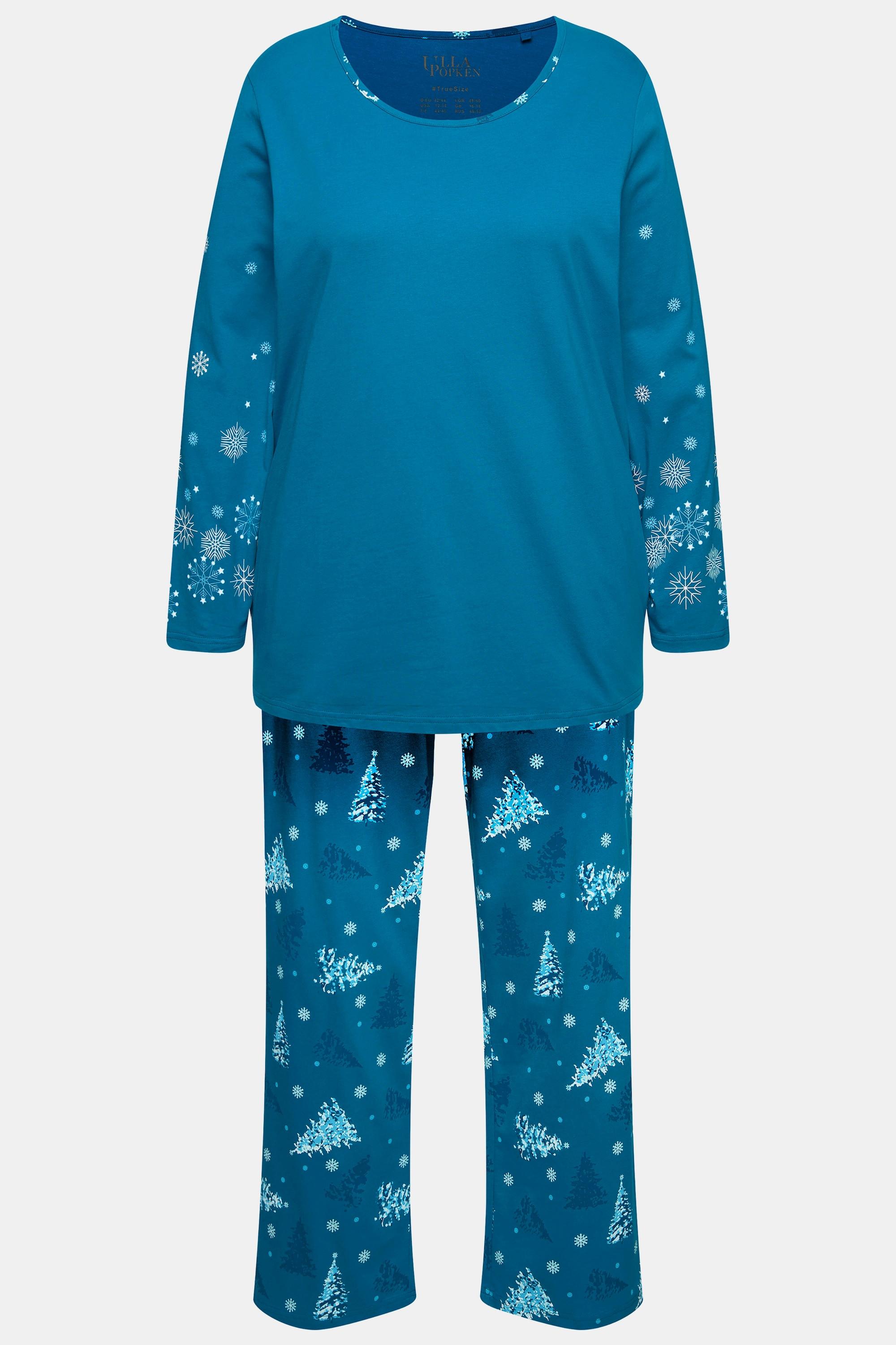 Ulla Popken  Pyjama flocons de neige, col rond et manches longues, poches 