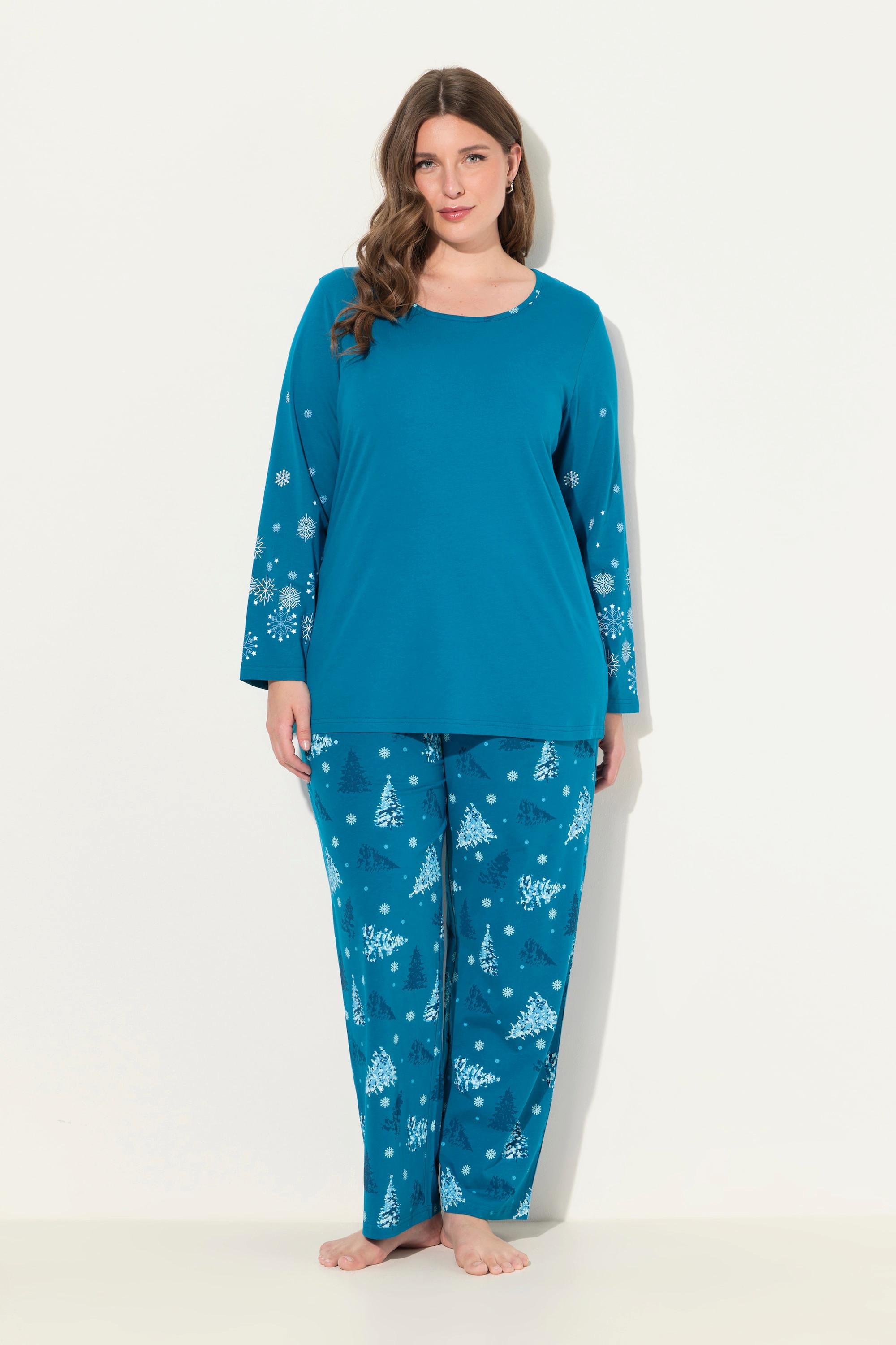 Ulla Popken  Pyjama flocons de neige, col rond et manches longues, poches 