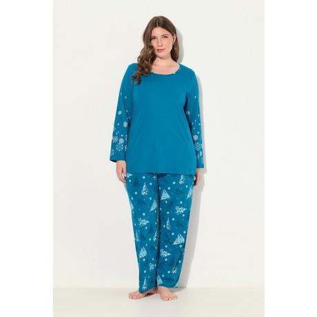 Ulla Popken  Pyjama flocons de neige, col rond et manches longues, poches 