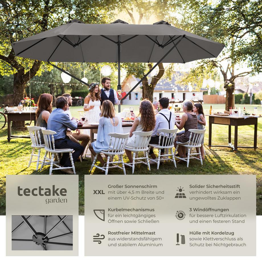 Tectake Sonnenschirm Silia 460 x 270 cm leichtgängiger Mechanismus  