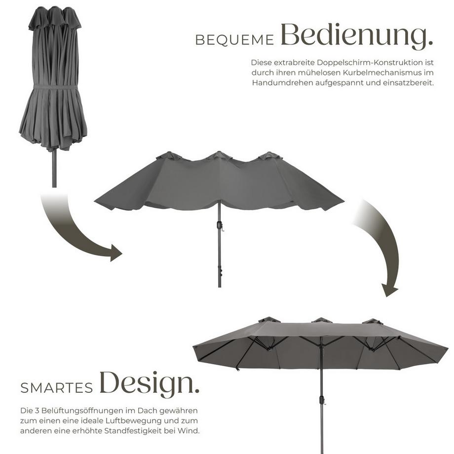 Tectake Sonnenschirm Silia 460 x 270 cm leichtgängiger Mechanismus  