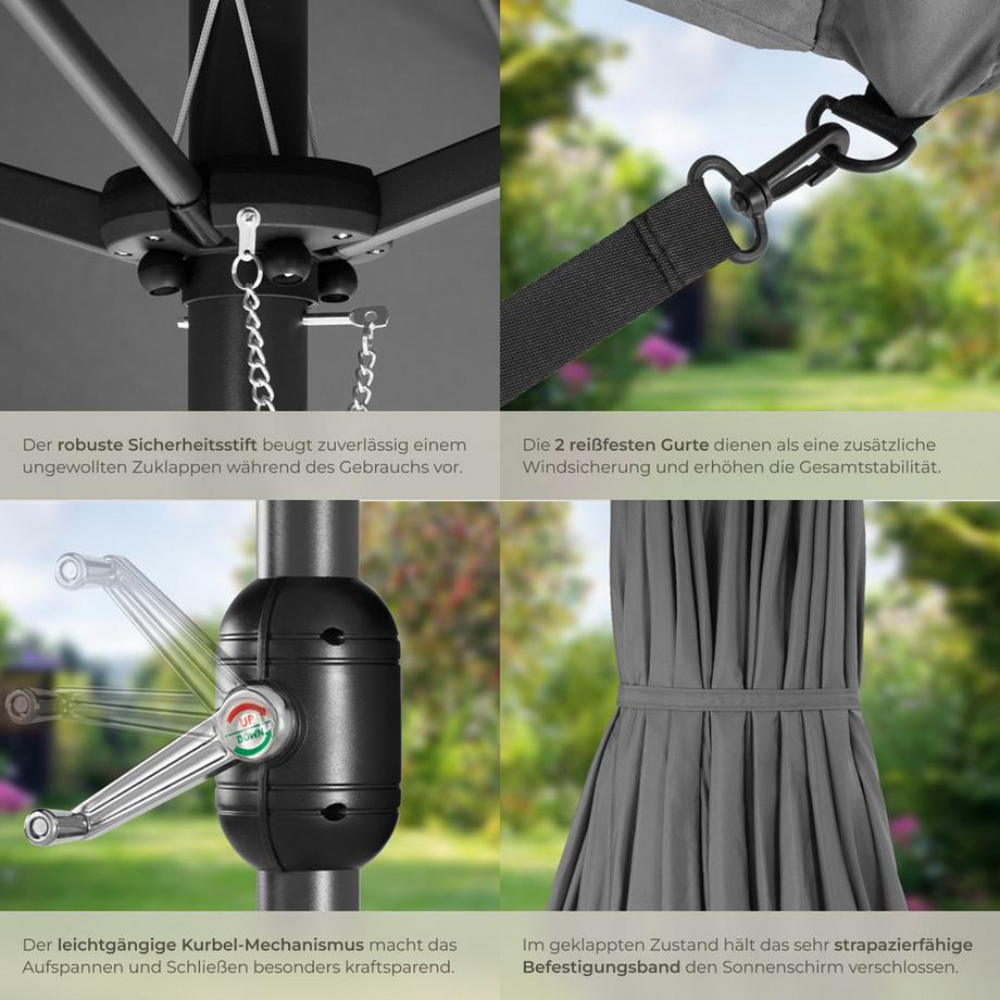 Tectake Sonnenschirm Silia 460 x 270 cm leichtgängiger Mechanismus  