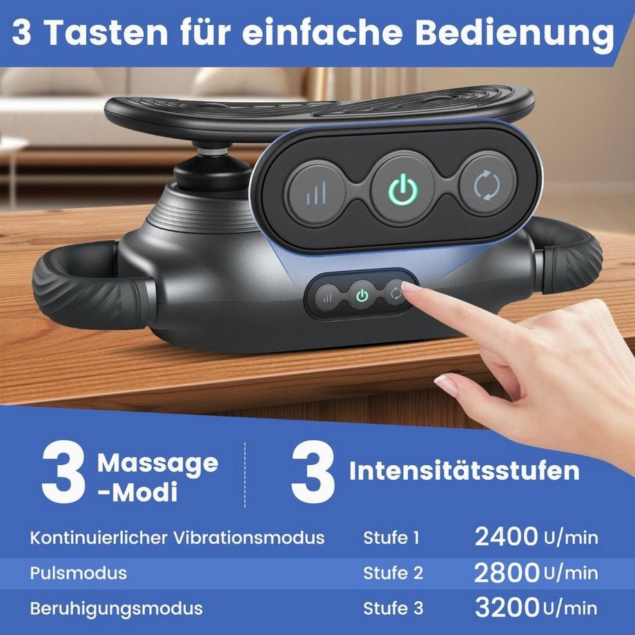 Northix Masseur électrique portatif pour tissus profonds avec 3 têtes de massage et 3 modes de massage pour la relaxation musculaire des épaules, des jambes et du dos  
