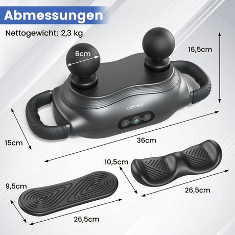 Northix Elektrische Handmassagegeräte Tiefengewebe mit 3 Massageköpfen & 3 Modi Massagepistole zur Muskelentspannung von Schultern Beine Rücken  