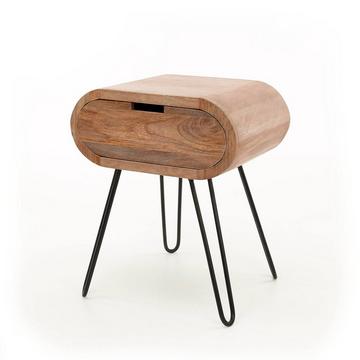 Table de chevet Tonneau bois de manguier sable