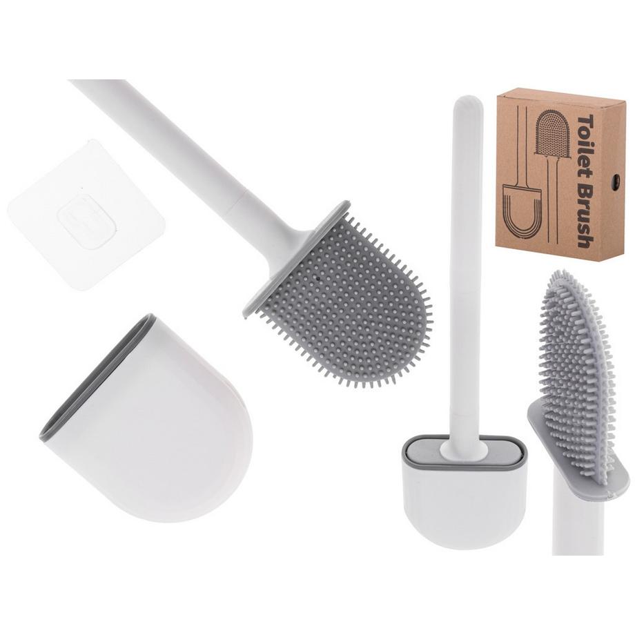 Pricenet  Brosse WC en silicone avec cuvette blanche 