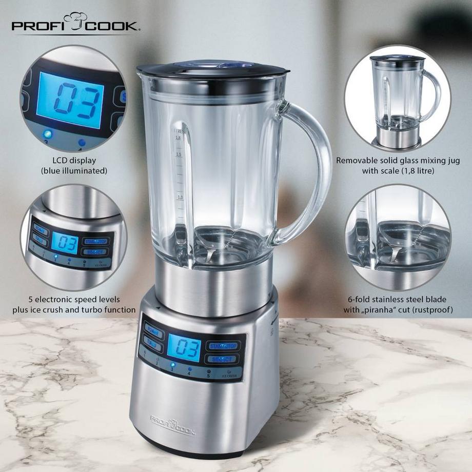 Profi Cook PC-UM 1006 Frullatore 1200 W acciaio inox, Nero  