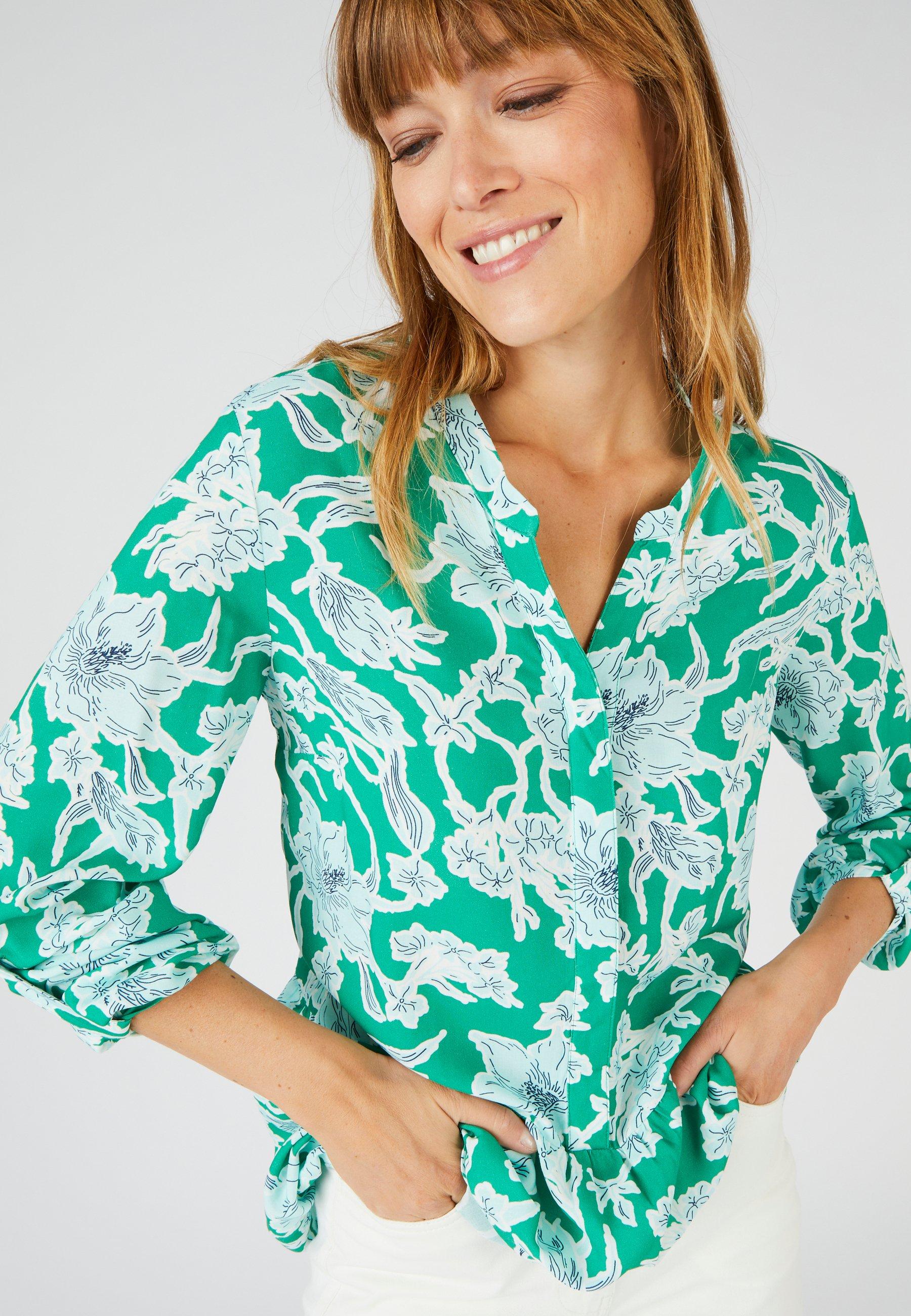 Image of Geblümte Tunika Mit Volant Am Saum. Damen Grün 48