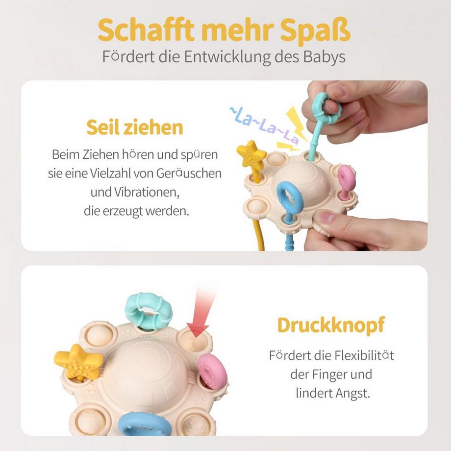 Activity-board  Sinnesspielzeug für Kleinkinder, Zugschnurspielzeug, Reisespielzeug für Babys, mit eingebauter Rasselfunktion 