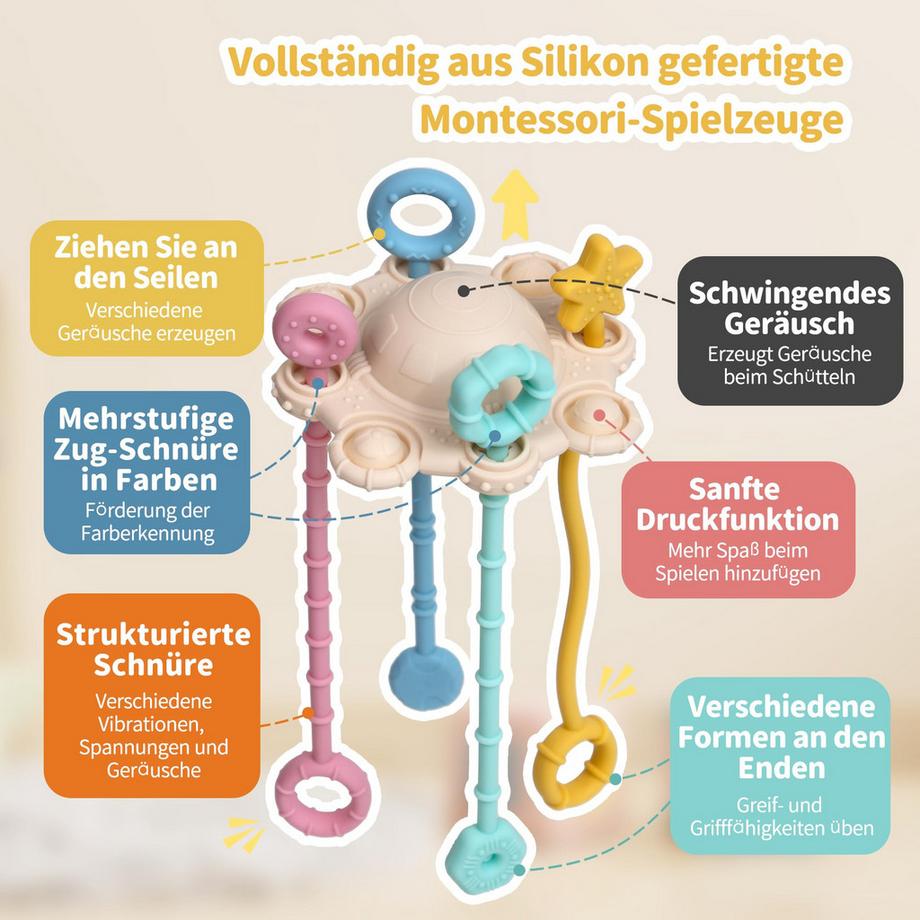 Activity-board  Sinnesspielzeug für Kleinkinder, Zugschnurspielzeug, Reisespielzeug für Babys, mit eingebauter Rasselfunktion 