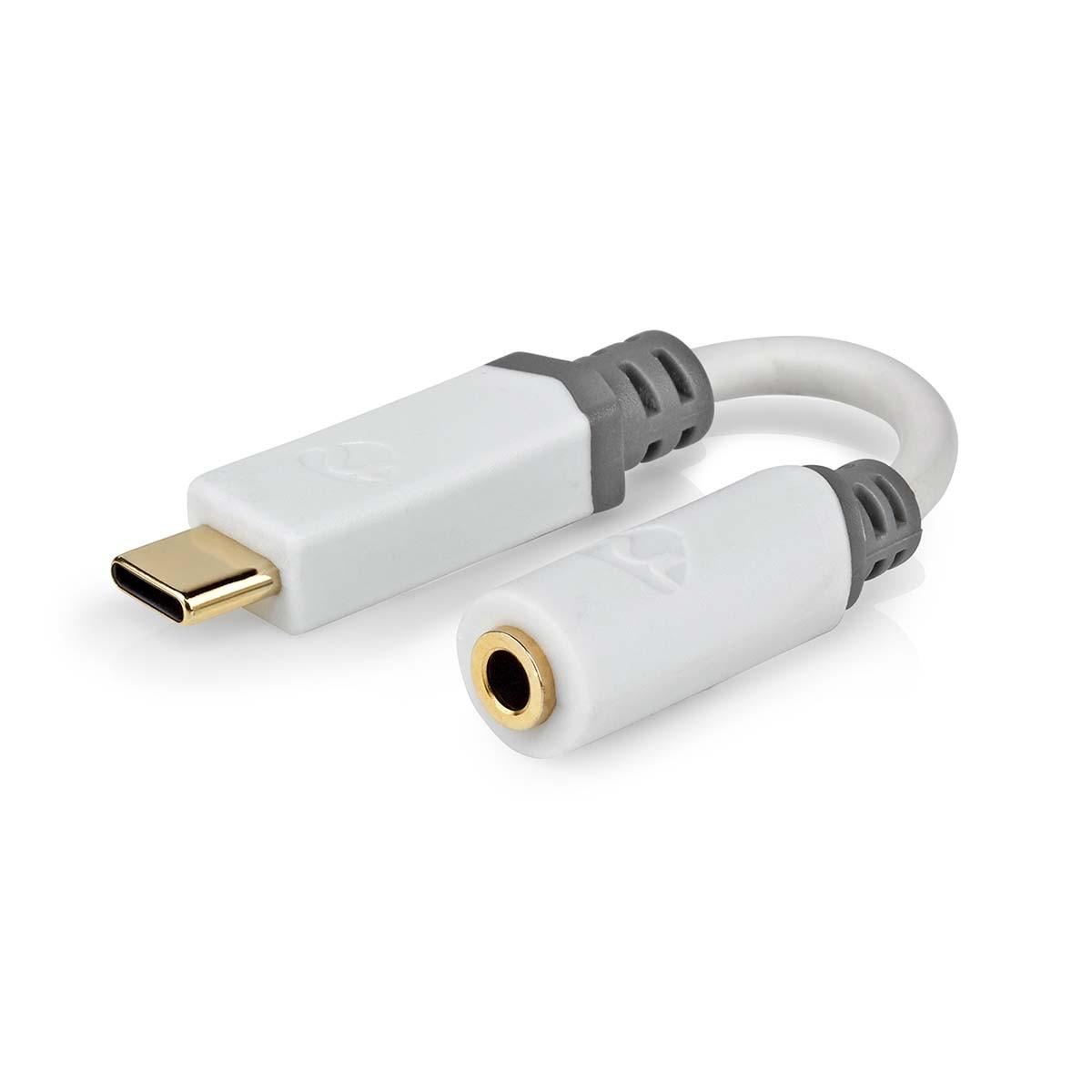 Nedis  Adaptateur USB-C™ | USB 2.0 | USB-C™ mâle | 3.5 mm femelle | 0.10 m | Rond | Plaqué or | PVC | Blanc | Boîte 