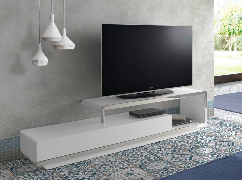 ANGEL CERDA Meuble TV en bois blanc et acier chromé  