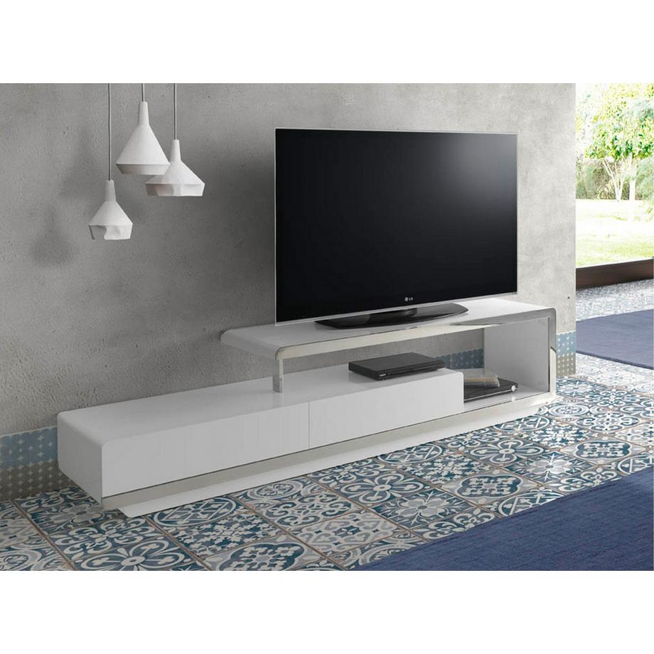 ANGEL CERDA Mobile TV in legno bianco con base in acciaio cromato e base in acciaio cromato  