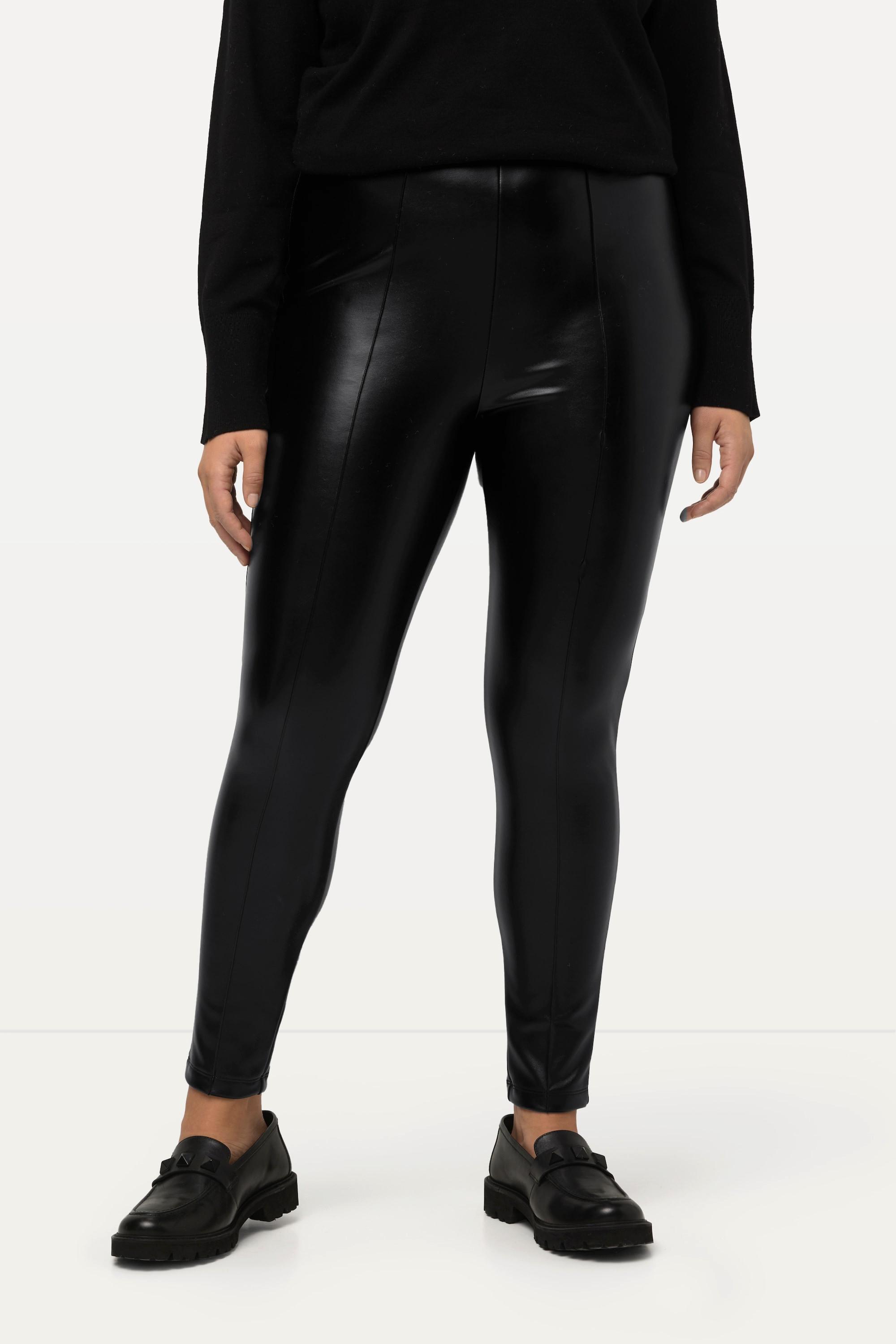 Ulla Popken  Legging en similicuir, coupe Slim, taille élastique, surpiqûres 