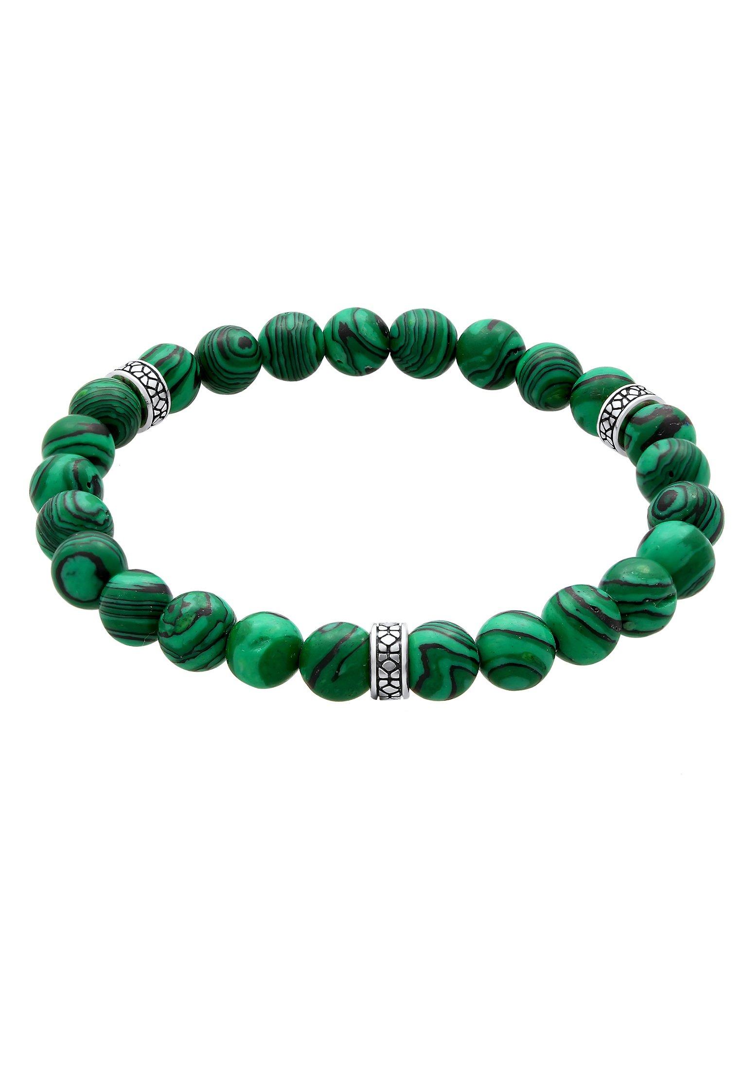 Image of Armband Synthetischer Malachit Bead 925er Silber Oxidiert Damen Grün 19cm