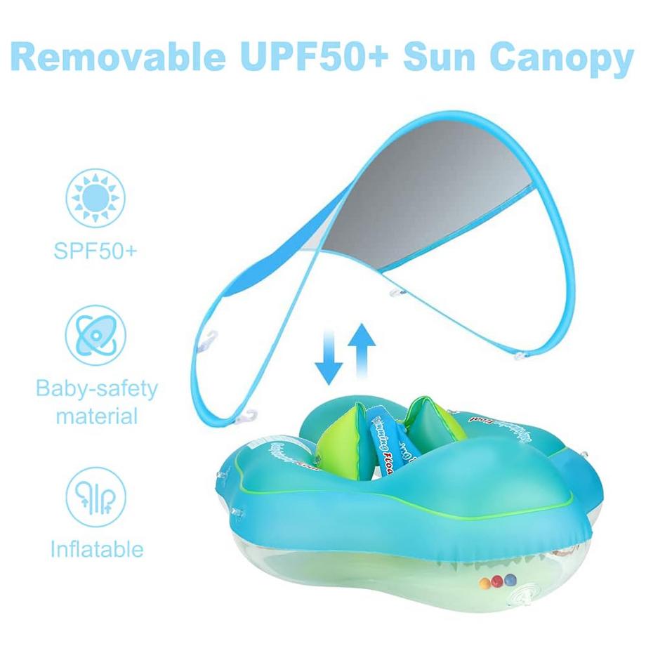 Activity-board  Babyschwimmring mit abnehmbarem Sonnendach, Schwimmhilfe mit verstellbaren Schultergurten, Schwimmtrainer, mit aufblasbarem Schwimmkörper 