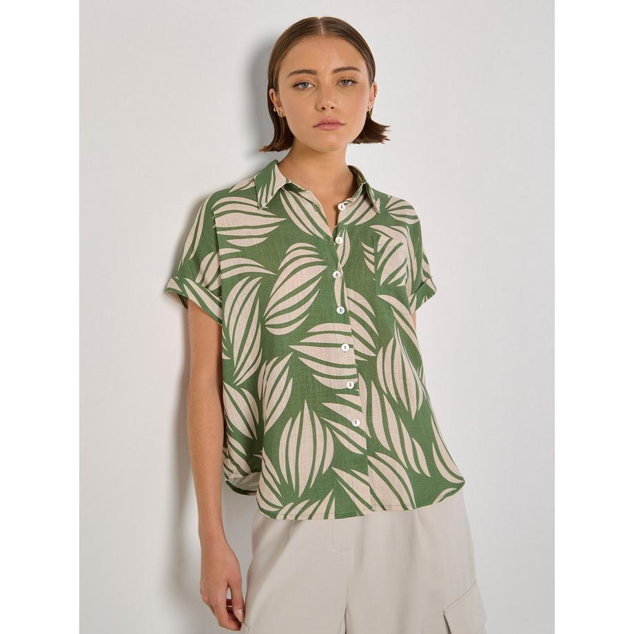 Chemise en lin mélangé à imprimé coquillages