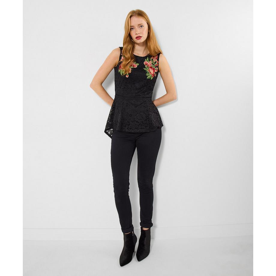 Top en dentelle brodée sans manches