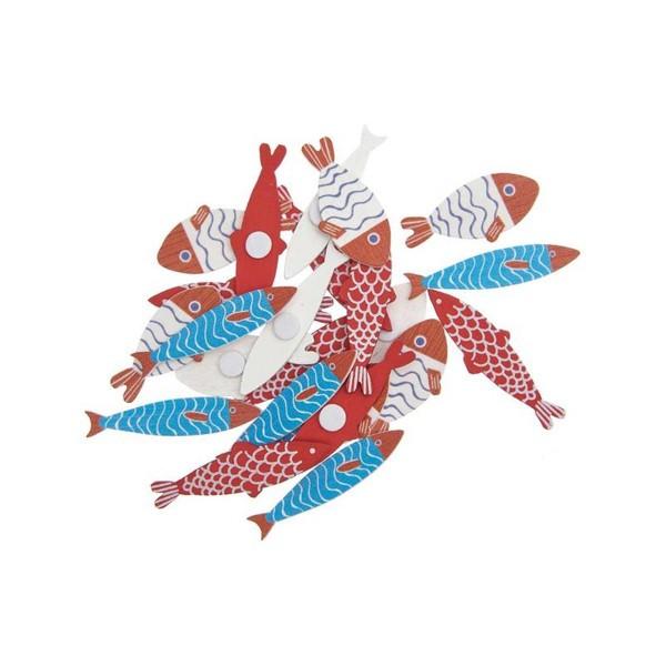 Image of Rico Design 7040.32.73 Dekorativer Aufkleber Holz Blau, Rot, Weiß 24 Stück(e) Rot Bunt