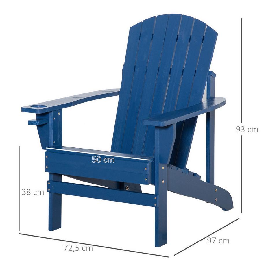 Northio Adirondack-Gartenstuhl Mit Becherhalter Gartenliege Balkonstuhl Massivholz Blau 97 X 72,5 X 93 Cm  