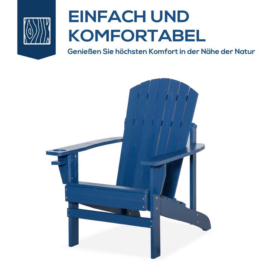Northio Adirondack-Gartenstuhl Mit Becherhalter Gartenliege Balkonstuhl Massivholz Blau 97 X 72,5 X 93 Cm  
