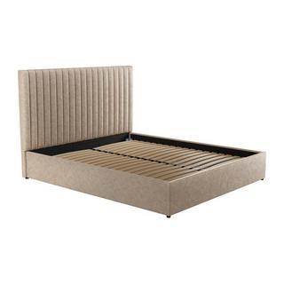 Vente-unique Lit coffre 160 x 200 cm avec tête de lit coutures verticales - Tissu - Taupe + Matelas - SARAH  