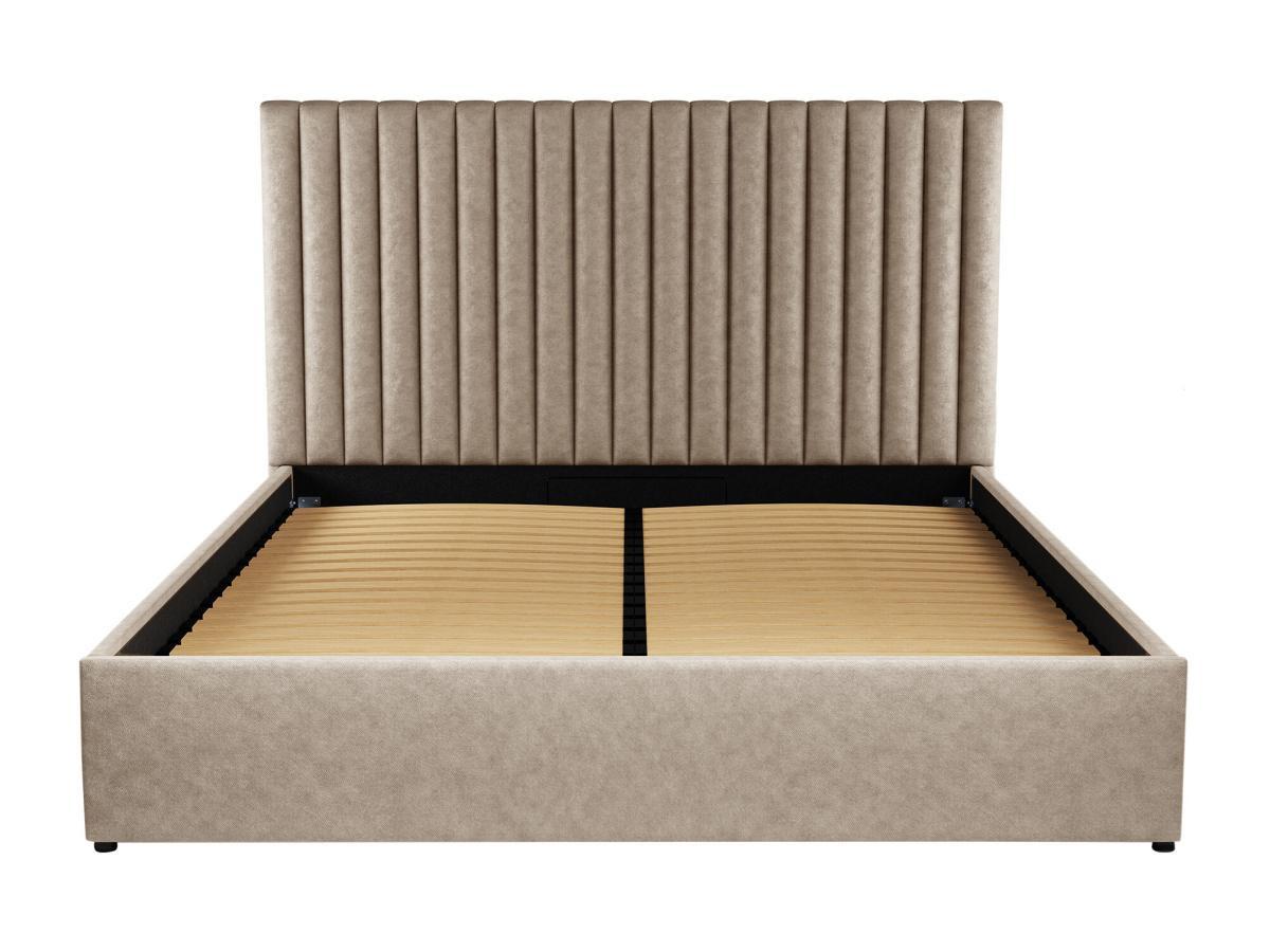 Vente-unique Letto contenitore con testata e cuciture verticali 160 x 200 cm Tessuto Beige + Materasso - SARAH  