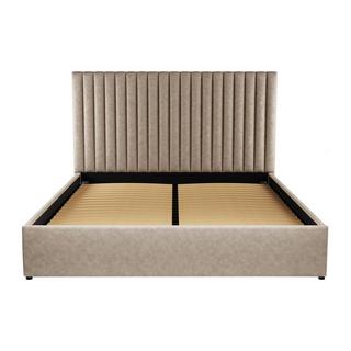 Vente-unique Letto contenitore con testata e cuciture verticali 160 x 200 cm Tessuto Beige + Materasso - SARAH  