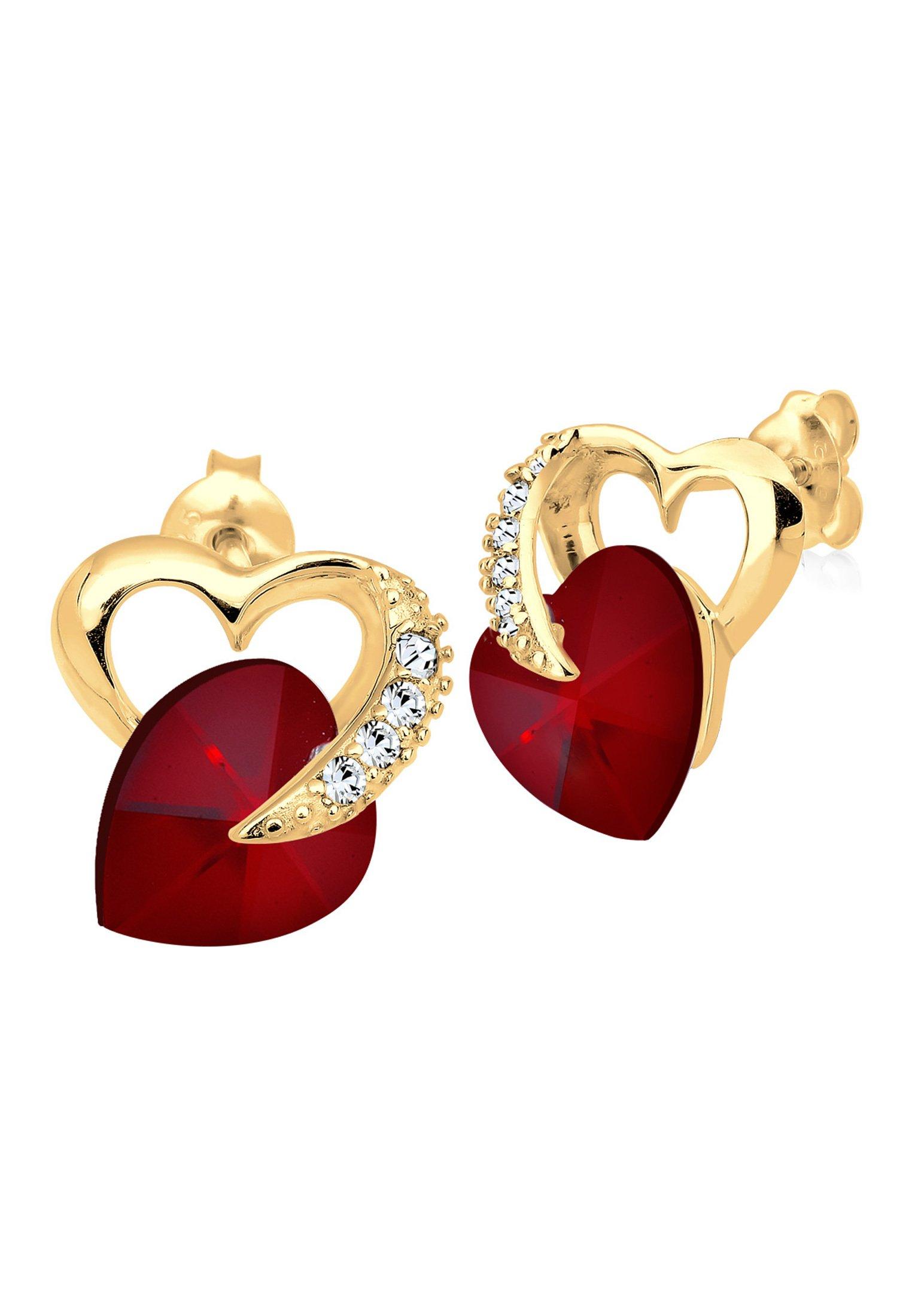 Image of Ohrringe Herz Liebe Kristalle Unisex Dunkelrot ONE SIZE