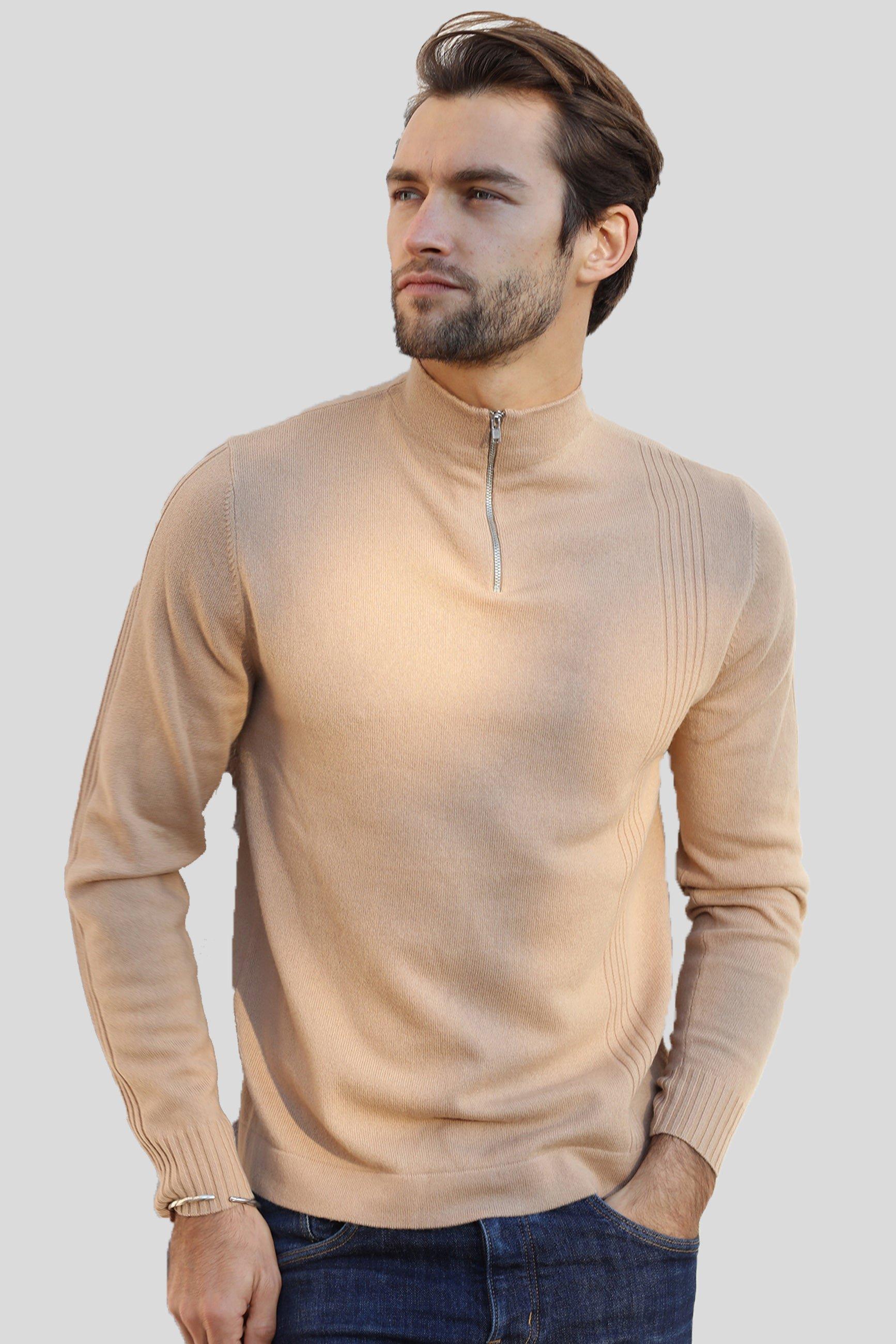 Bellemere New York  Pullover da uomo con mezza zip in lana merino 