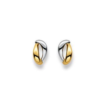 Clous d'oreilles bicolores or jaune/blanc 750, 6x10mm