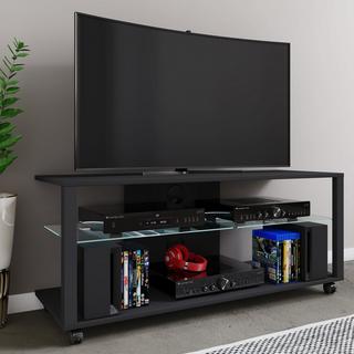 VCM Bois TV Lowboard Roulettes Armoire TV mobile Rack Console Meubles Table TV Phono Verre Folas XL  