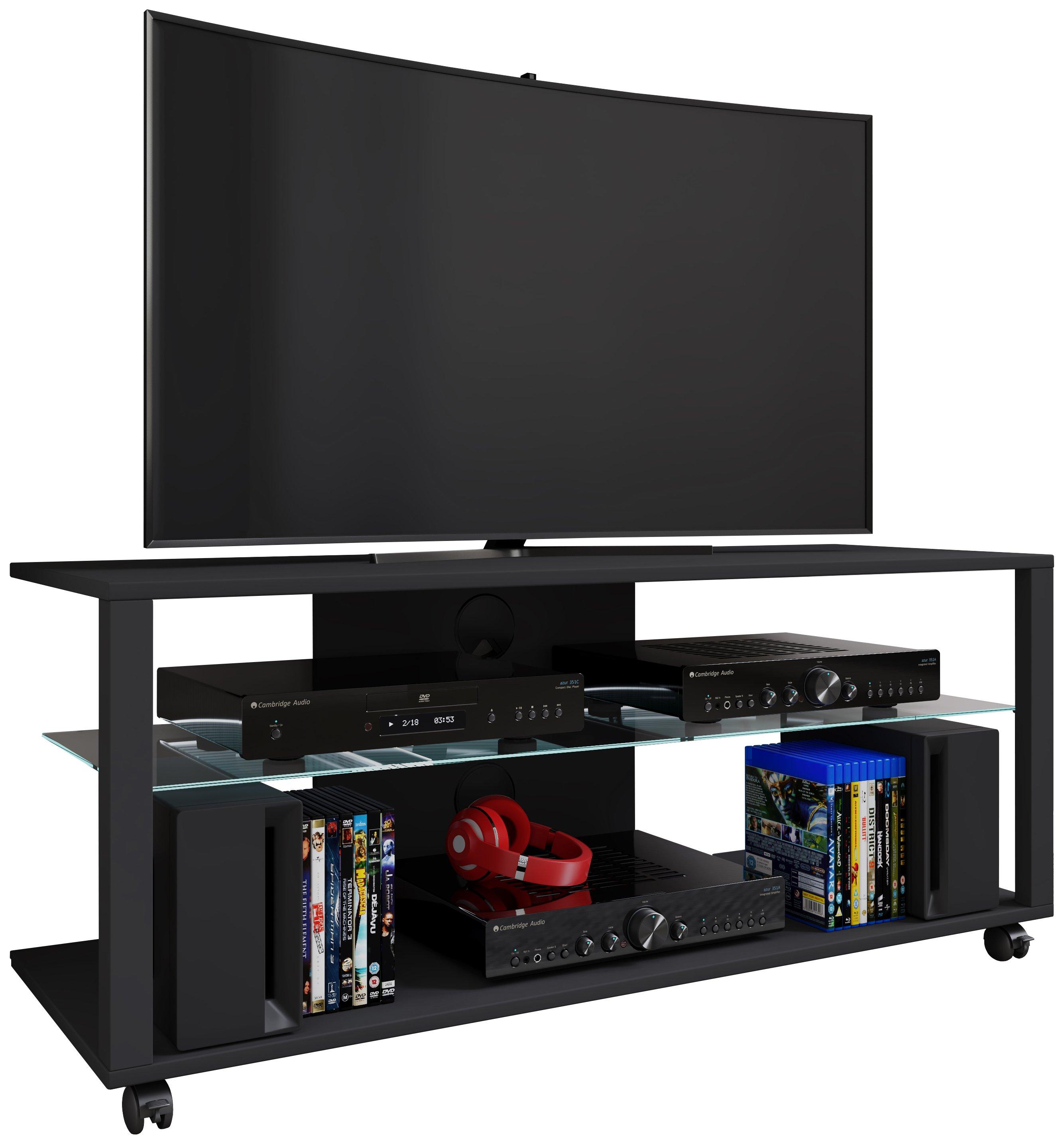 VCM Bois TV Lowboard Roulettes Armoire TV mobile Rack Console Meubles Table TV Phono Verre Folas XL  