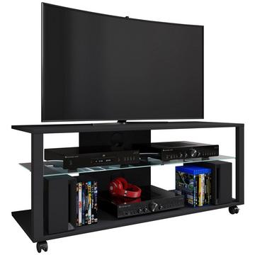 Holz TV Lowboard Rollen Fernsehschrank mobil Rack Konsole Möbel Fernsehtisch Fernseh Phono Glas Folas XL