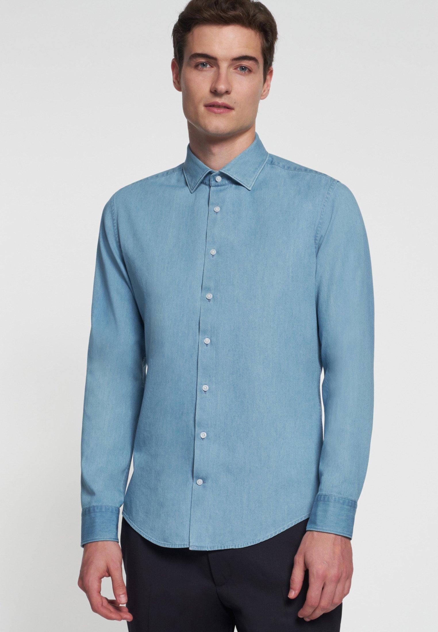 Image of Denimhemd Slim Fit Langarm Uni Herren Hellblau 38