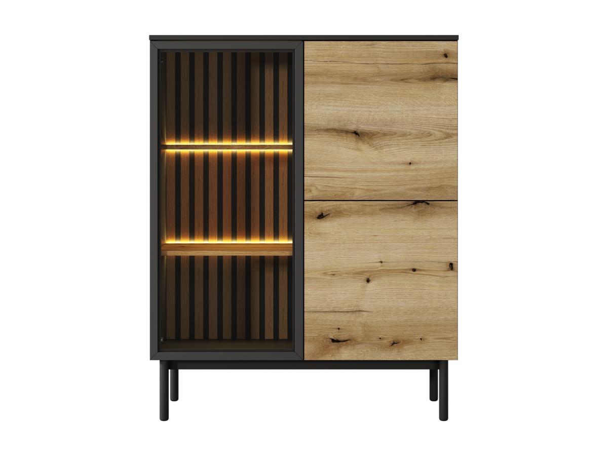 Vente-unique  Vitrinenschrank mit 3 Türen - Mit LED-Beleuchtung - Holzfarben & Schwarz - LABENIA 