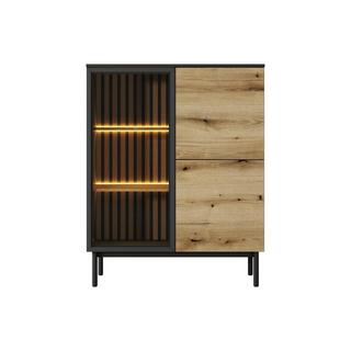 Vente-unique  Vitrinenschrank mit 3 Türen - Mit LED-Beleuchtung - Holzfarben & Schwarz - LABENIA 