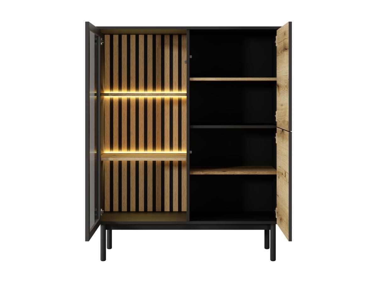 Vente-unique  Vitrinenschrank mit 3 Türen - Mit LED-Beleuchtung - Holzfarben & Schwarz - LABENIA 