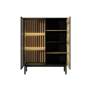 Vente-unique  Vitrinenschrank mit 3 Türen - Mit LED-Beleuchtung - Holzfarben & Schwarz - LABENIA 