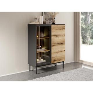 Vente-unique  Vitrinenschrank mit 3 Türen - Mit LED-Beleuchtung - Holzfarben & Schwarz - LABENIA 