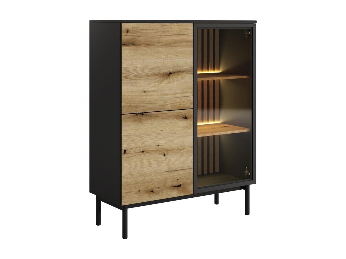 Vente-unique  Vitrinenschrank mit 3 Türen - Mit LED-Beleuchtung - Holzfarben & Schwarz - LABENIA 