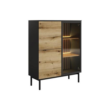 Vente-unique  Vitrinenschrank mit 3 Türen - Mit LED-Beleuchtung - Holzfarben & Schwarz - LABENIA 